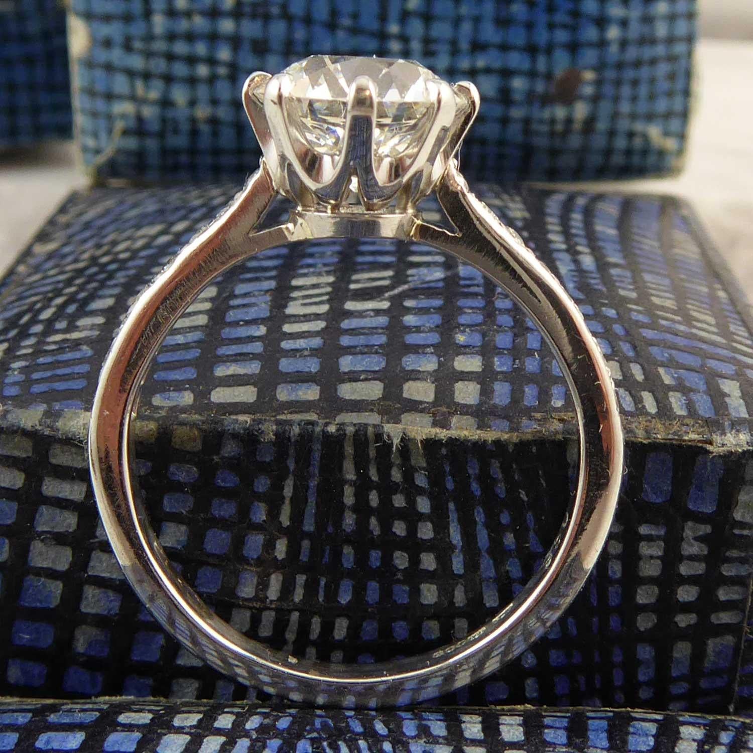 2.01 Carat Early Brilliant Cut Diamond, Platinum Solitaire Ring, circa 1940s In Excellent Condition In Yorkshire, West Yorkshire