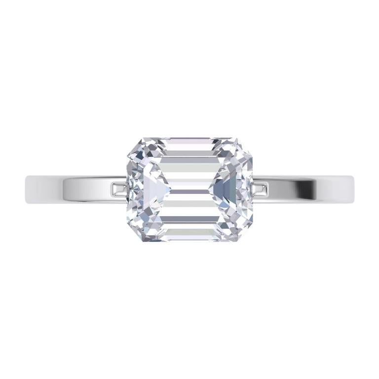 2.01 Carat Emerald Cut Diamond Engagement Ring 18 Karat White Gold For Sale