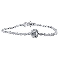 2.20 Carat Emerald-Cut Diamond Halo Center Bracelet in 14K White Gold, 7 Inches