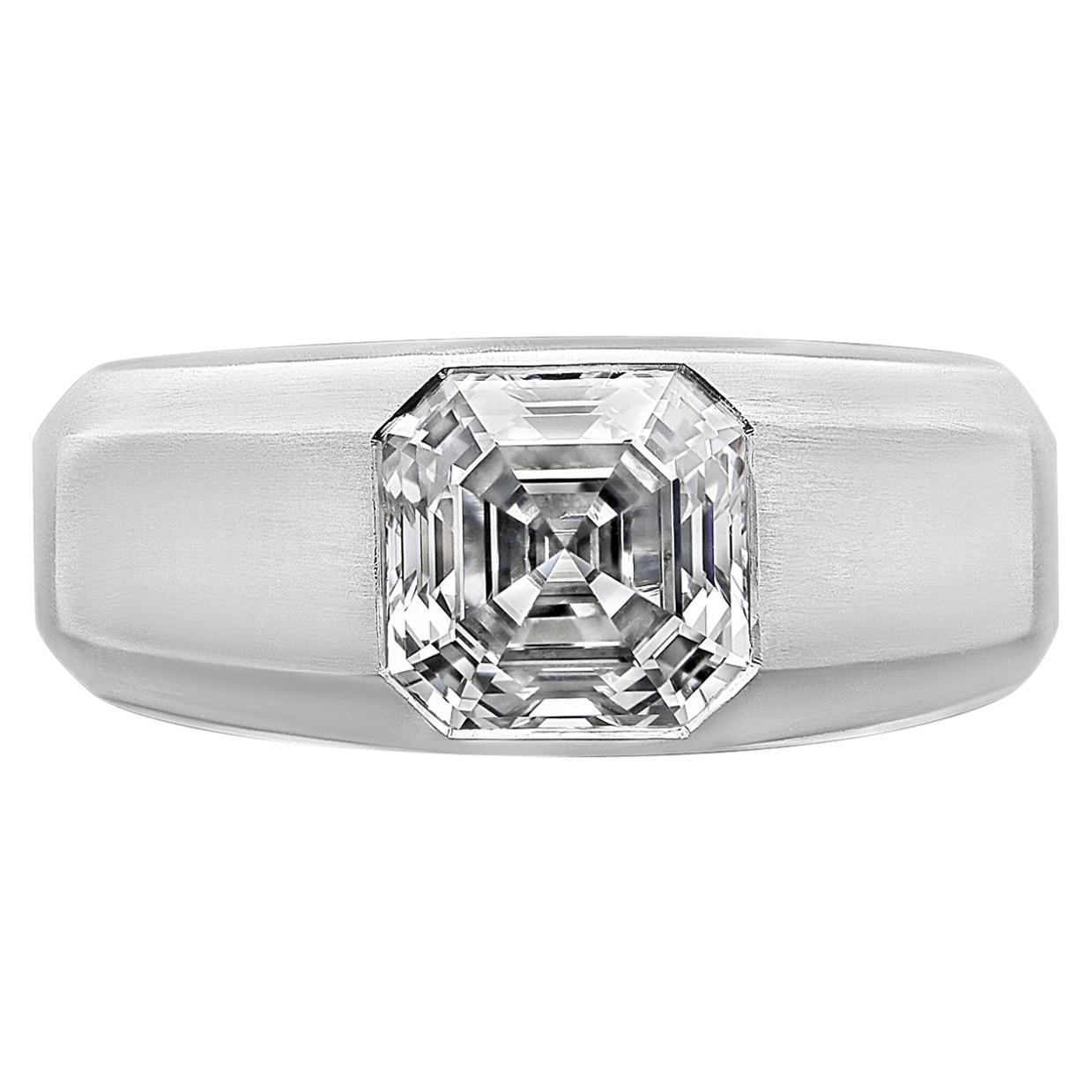 Hancocks 2.01 Carat F VS2 Asscher Cut Diamond Brushed Platinum Gypsy Ring