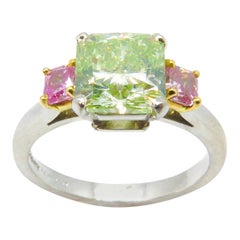 2.01 Carat Fancy Intense Yellow Green and Fancy Vivid Pink Diamond Ring