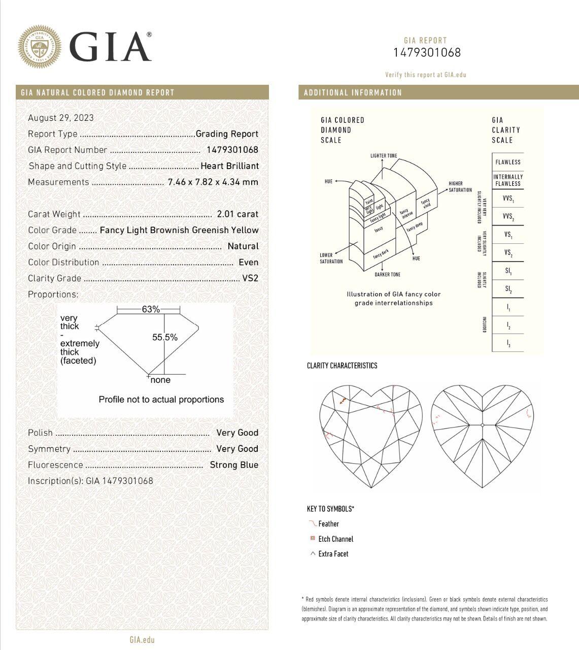2.01 Carat Fancy Light Brownish Greenish Yellow VS2 Clarity Diamond Ring For Sale 3