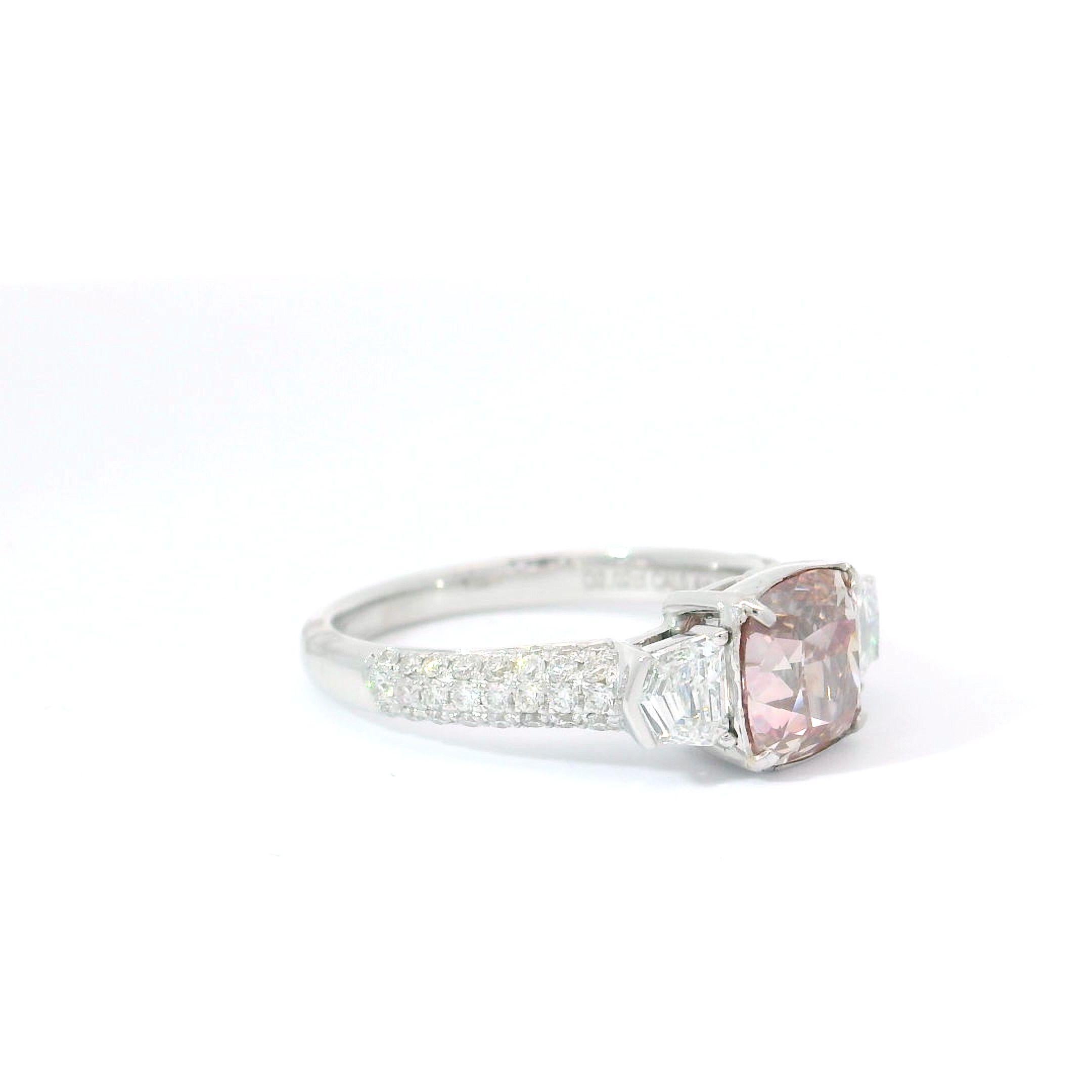 Cushion Cut 2.01 Carat Fancy Light Brownish Pink Diamond Ring VS Clarity AGL Certified For Sale