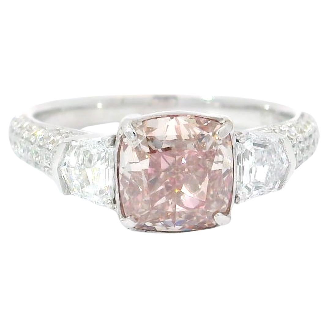 2.01 Carat Fancy Light Brownish Pink Diamond Ring VS Clarity AGL Certified For Sale