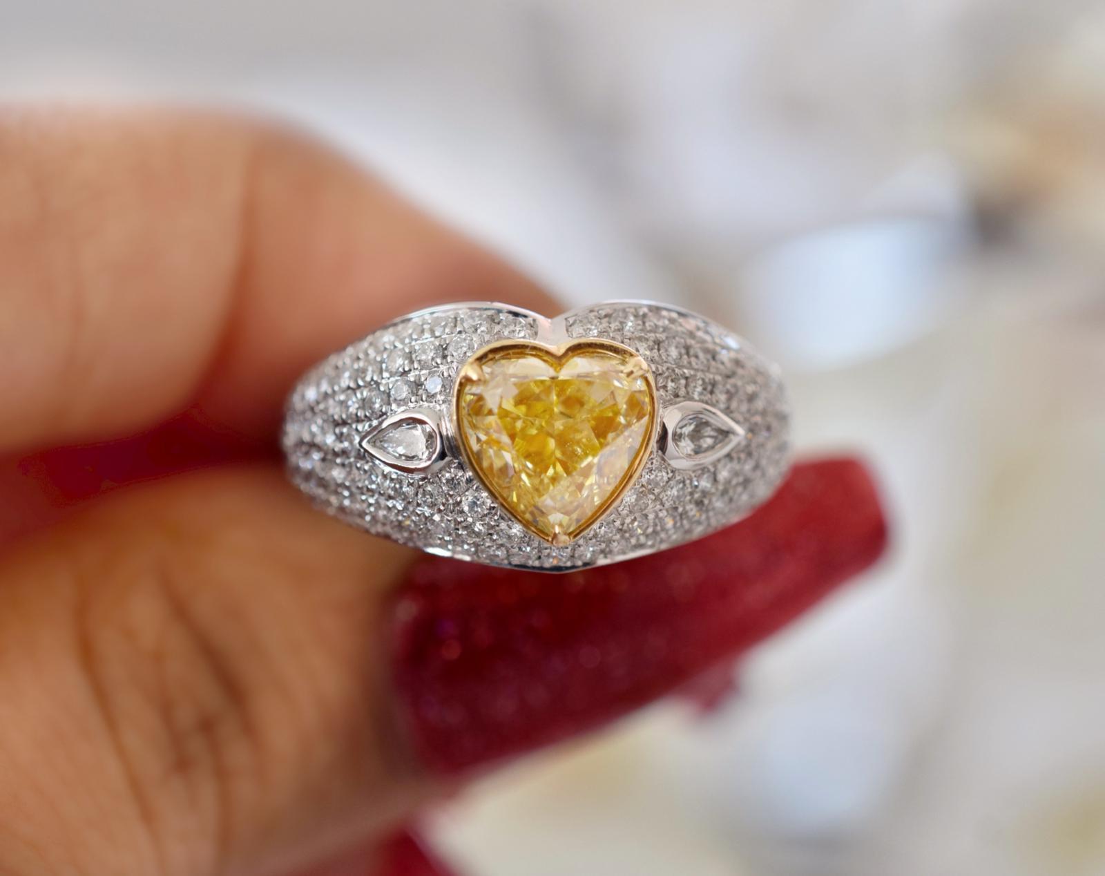 **100% NATURAL FANCY COLOUR DIAMOND JEWELLERY**

✪ Jewellery Details ✪

♦ MAIN STONE DETAILS

➛ Stone Shape: Heart
➛ Stone Color: Fancy Light Yellow
➛ Stone Weight: 2.01 carats
➛ Clarity: VS1
➛ GIA certified

♦ SIDE STONE DETAILS

➛ Side White