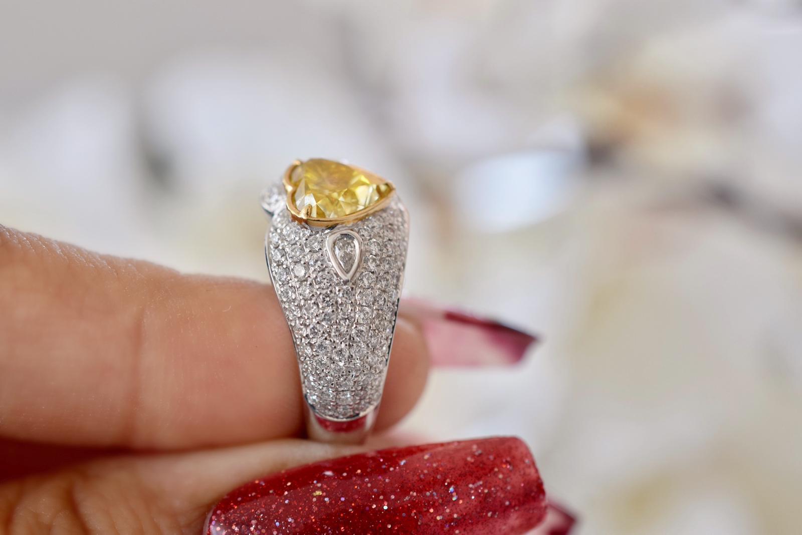 Heart Cut 2.01 Carat Fancy Light Yellow Diamond Ring VS1 Clarity GIA Certified  For Sale