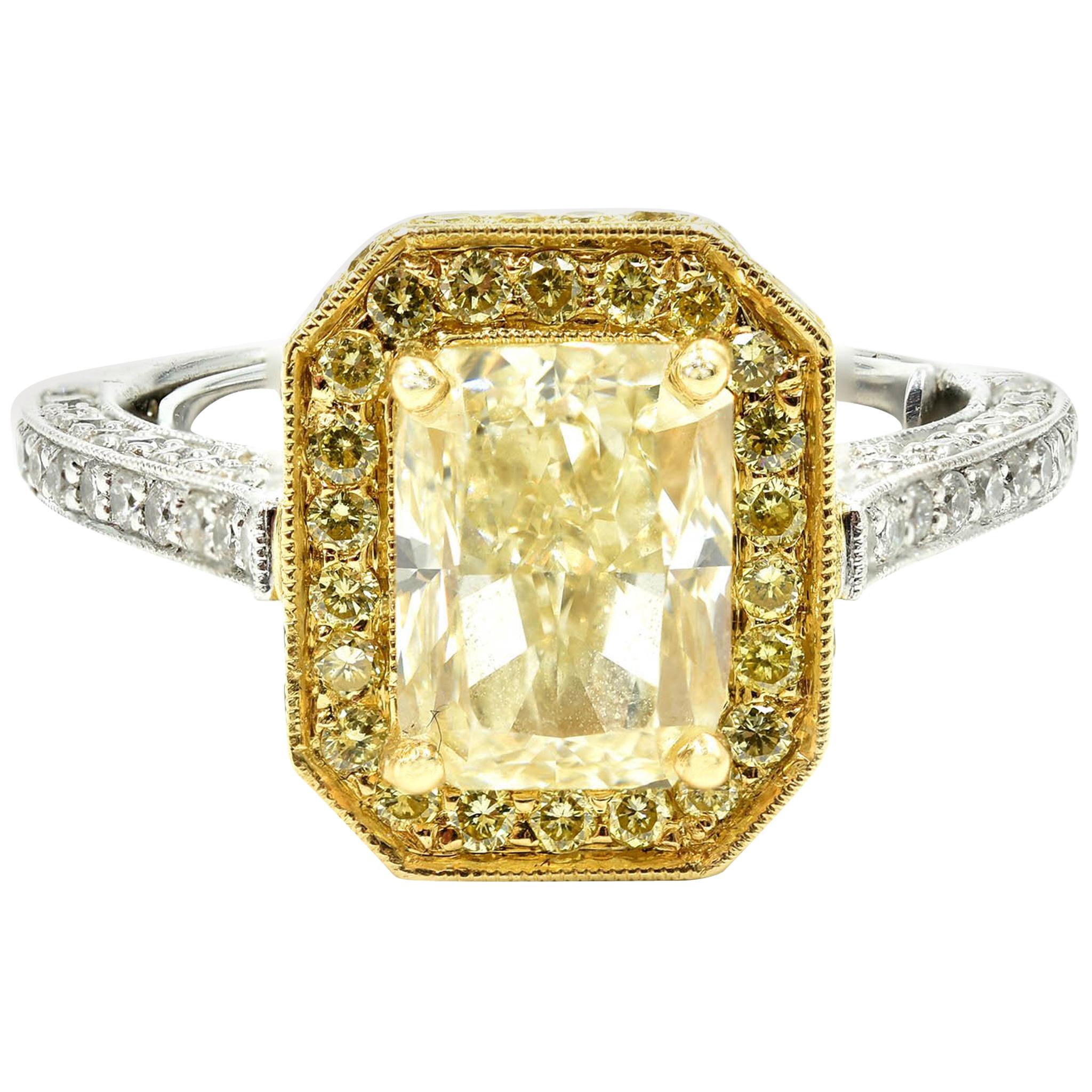 2.01 Carat Fancy Yellow Diamond 18 Karat Two-Tone Engagement Ring