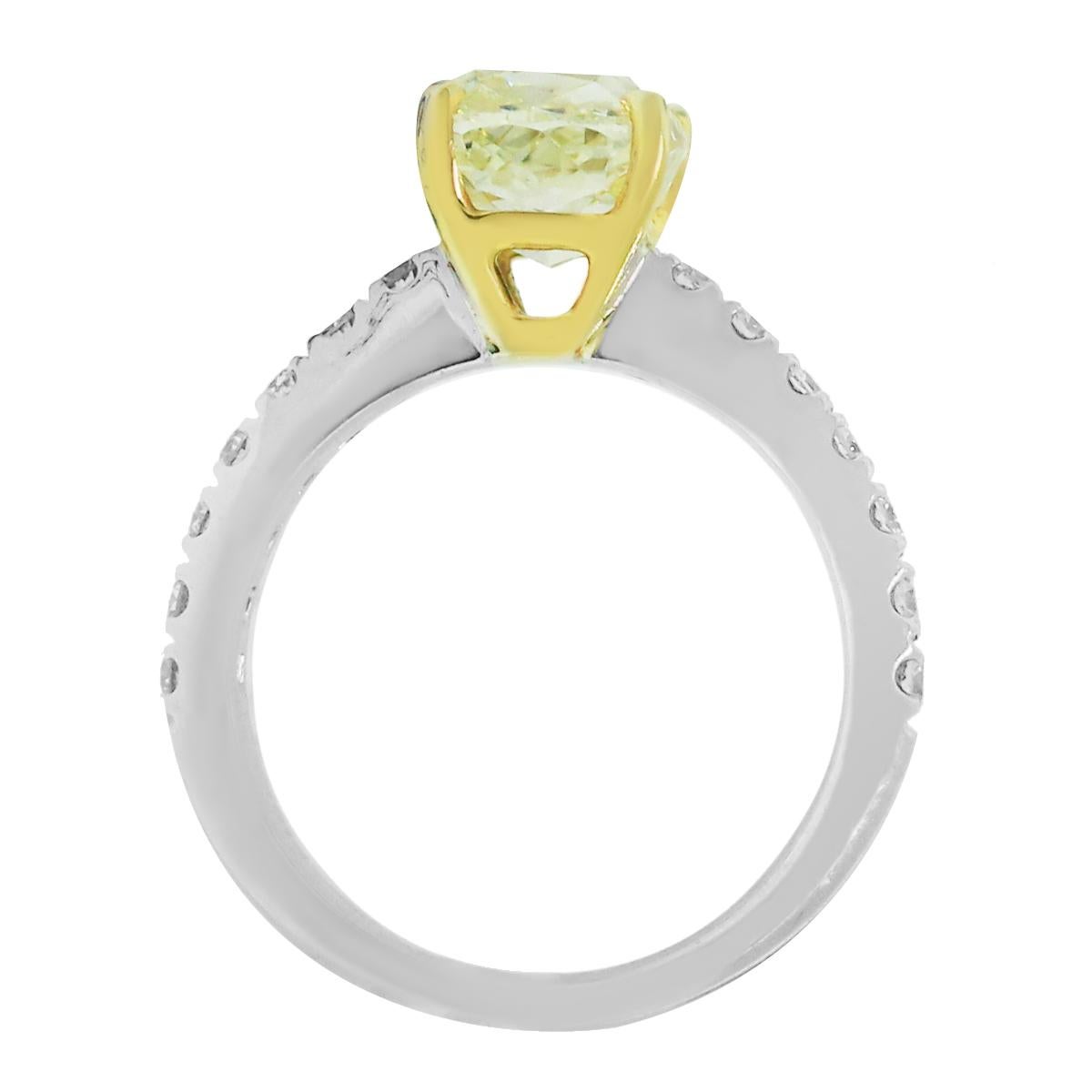 Cushion Cut 2.01 Carat Fancy Yellow Diamond Engagement Ring