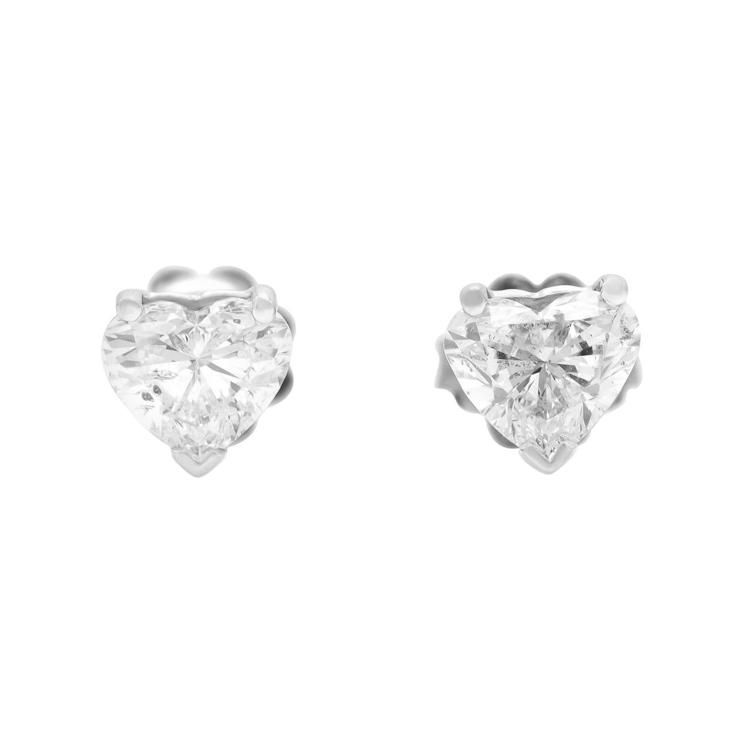 2.01 Carat Heart Shaped Diamond Stud Earrings