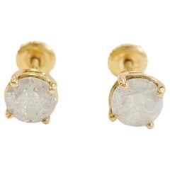 2.01 Carat Natural Brilliant Round Diamond Studs Yellow Gold 14 Karat