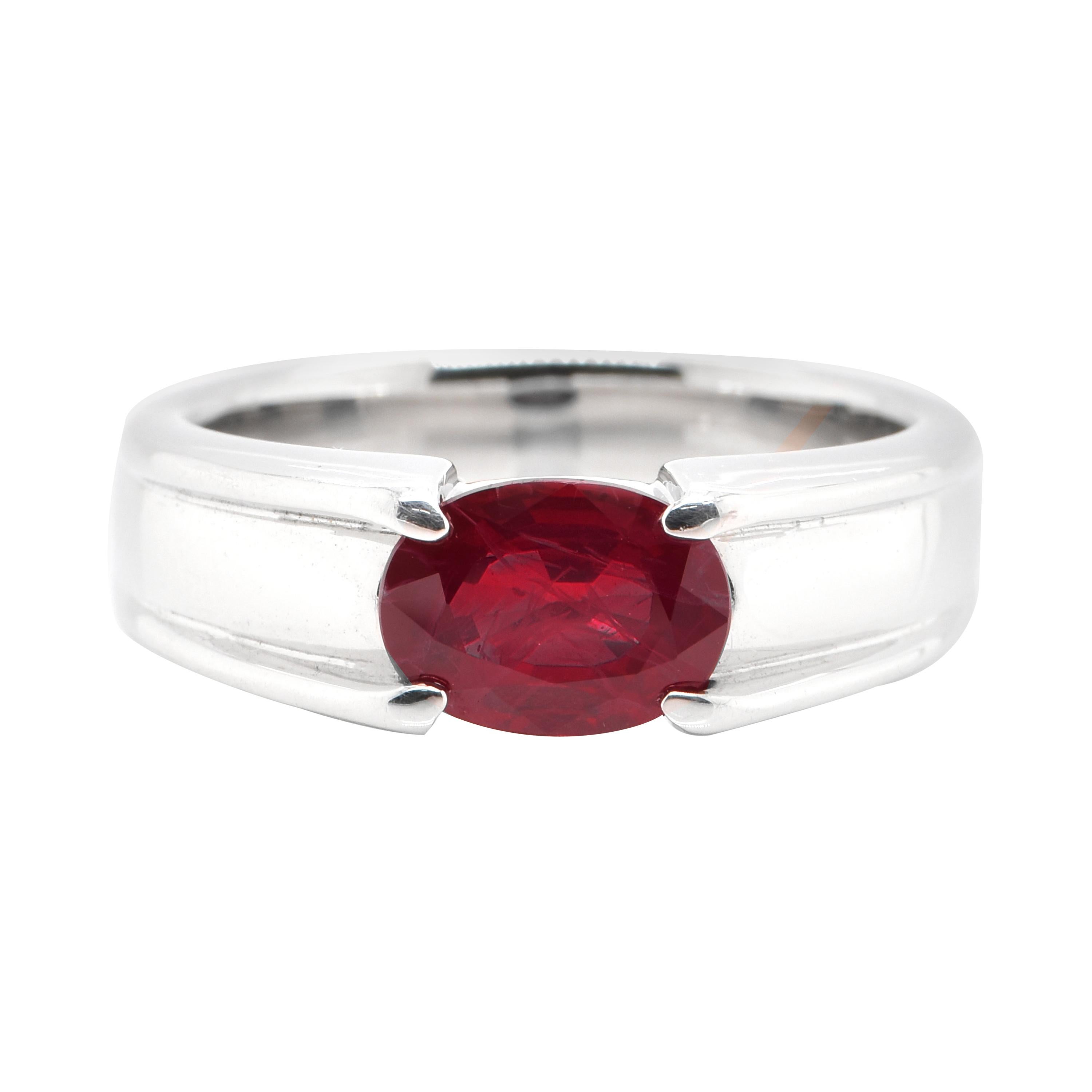 GRS Certified 2.01 Carat Natural Pigeon's Blood Color Ruby Ring Set in Platinum