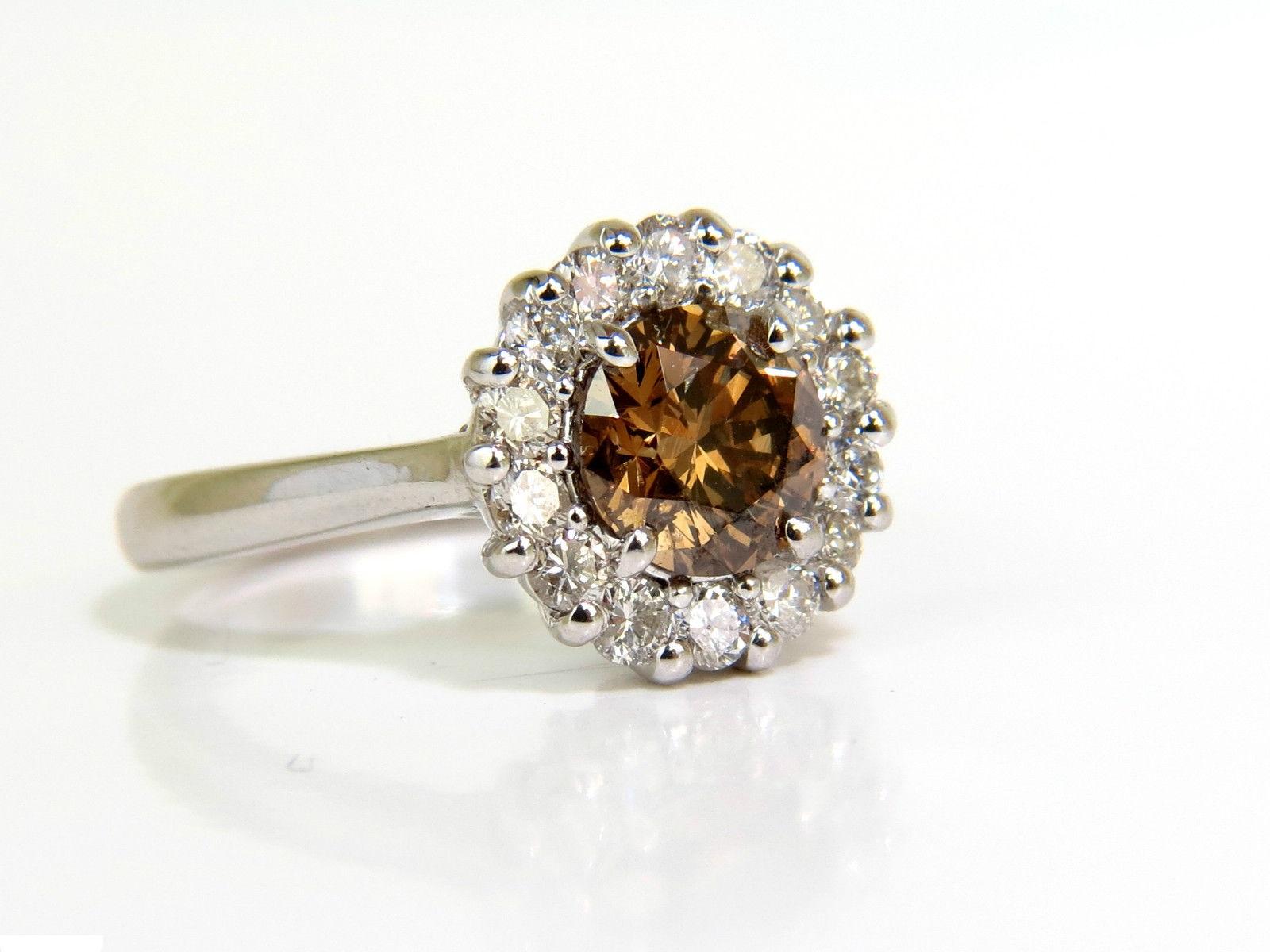 2.01 Carat Natural Fancy Orange Brown Diamond Cluster Halo Ring G/VS Full Cuts For Sale 5
