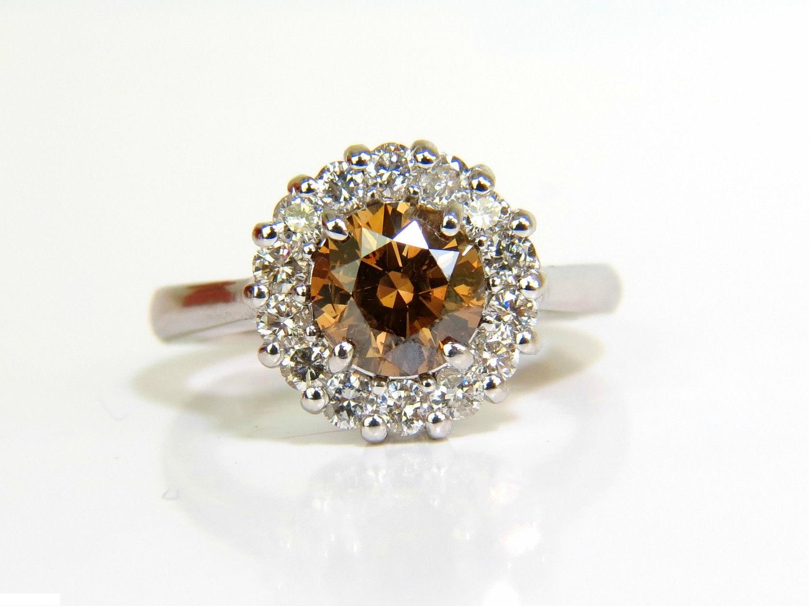 2.01 Carat Natural Fancy Orange Brown Diamond Cluster Halo Ring G/VS Full Cuts For Sale 6