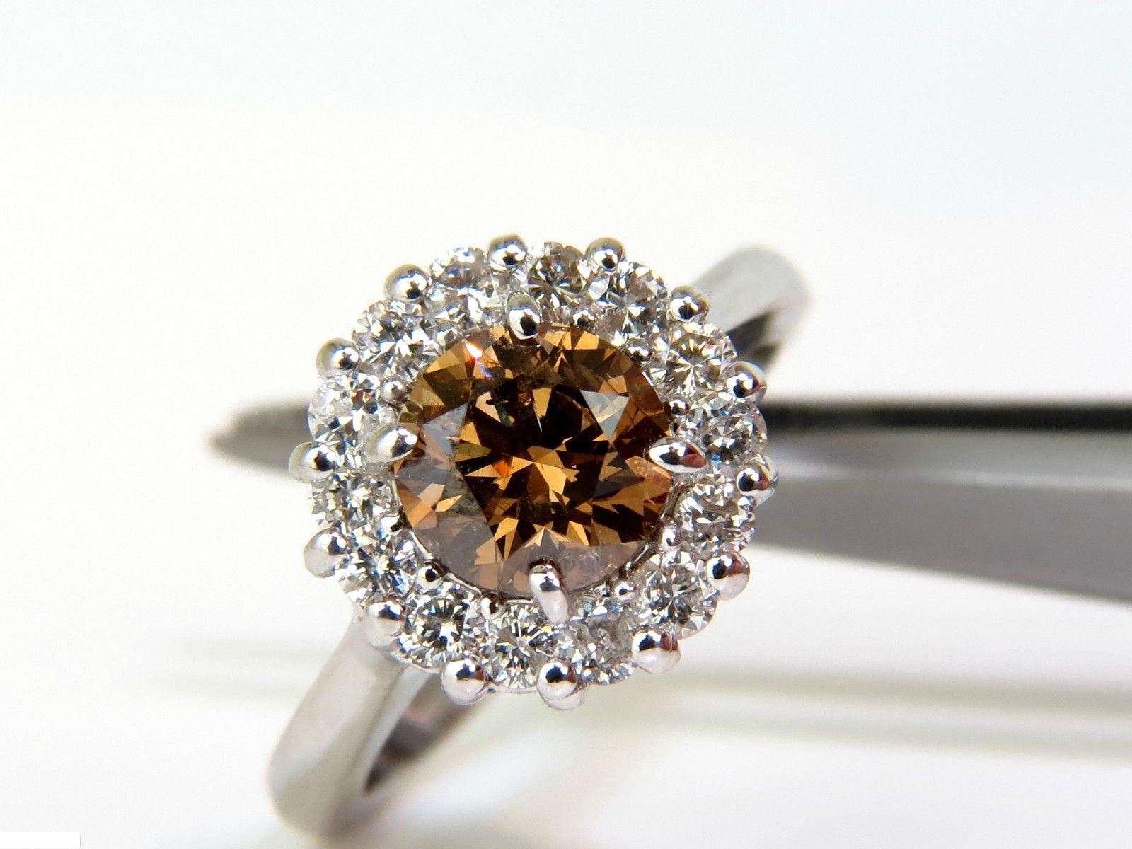 2.01 Carat Natural Fancy Orange Brown Diamond Cluster Halo Ring G/VS Full Cuts In New Condition For Sale In New York, NY