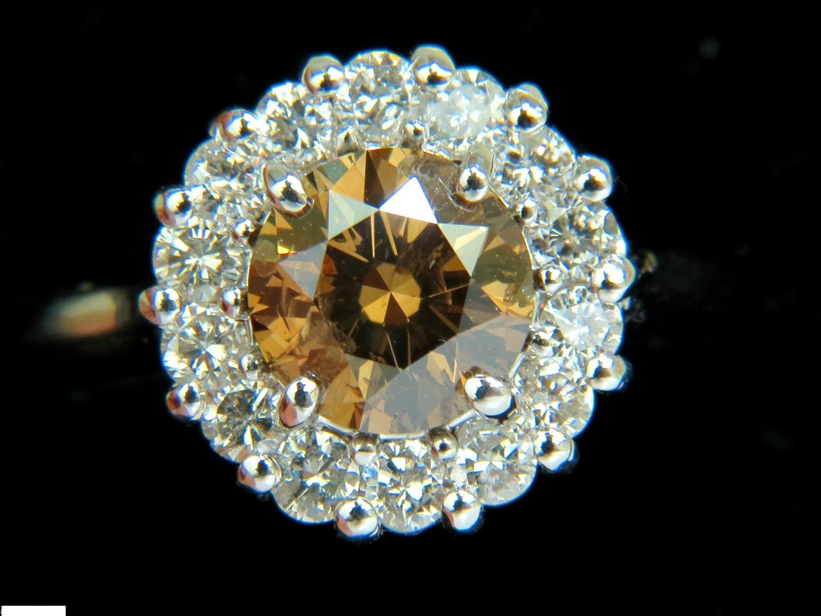 2.01 Carat Natural Fancy Orange Brown Diamond Cluster Halo Ring G/VS Full Cuts For Sale 2