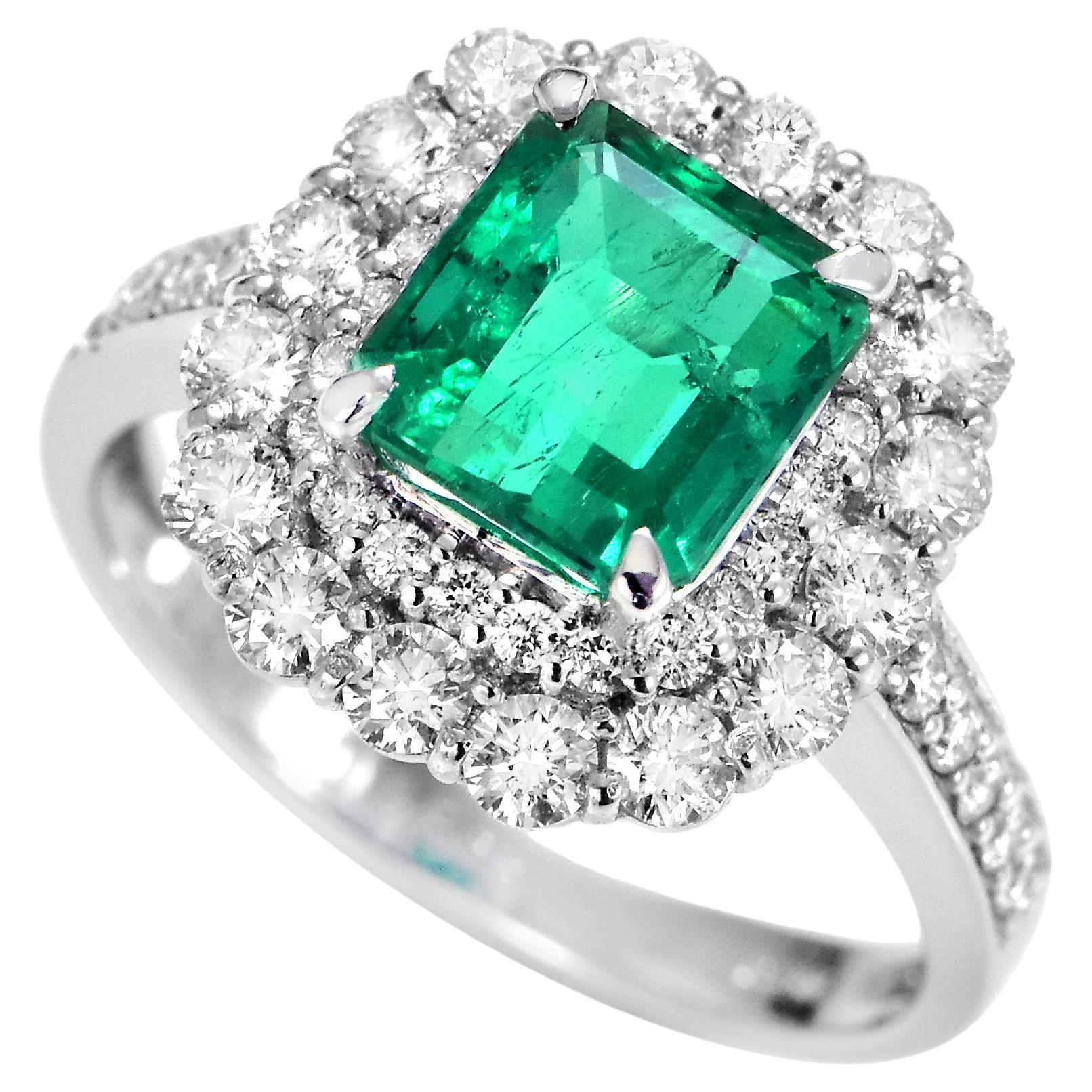2.01 Carat Natural, Vivid Green Emerald & Diamond Cocktail Ring made in Platinum