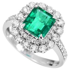 Bague de cocktail en platine de 2,01 carats, émeraude verte Vivid Greene & Greene, diamants