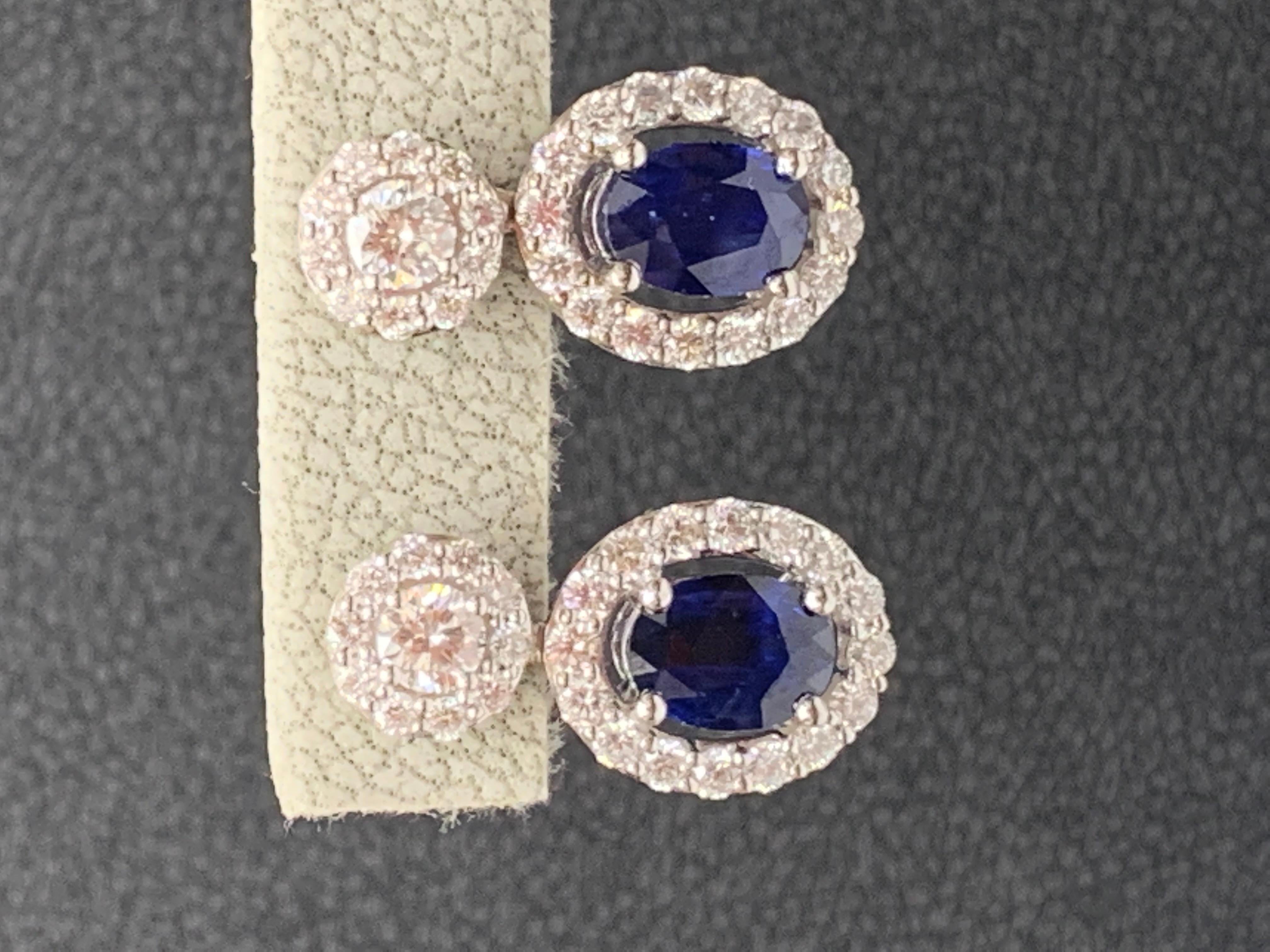 2.01 Carat of Oval cut Sapphires and Diamond Drop Earrings in 18K White Gold In New Condition For Sale In NEW YORK, NY