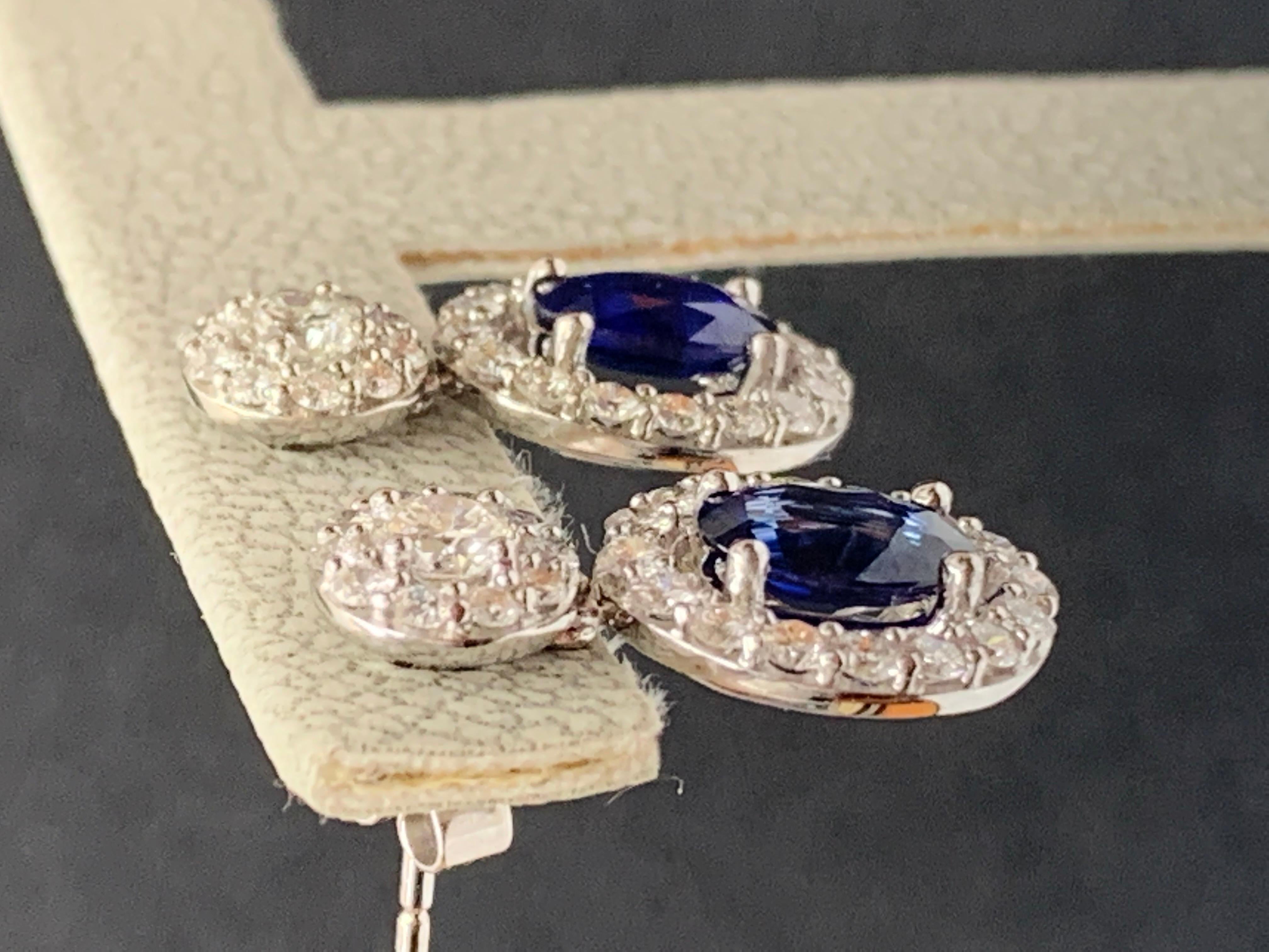 Women's 2.01 Carat of Oval cut Sapphires and Diamond Drop Earrings in 18K White Gold For Sale