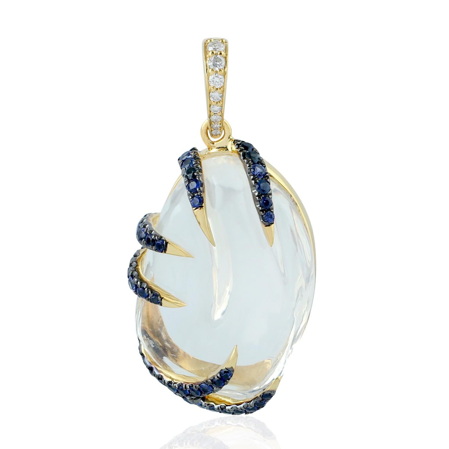 Anhänger-Halskette mit Opal, blauem Saphir und Diamant aus 18 Karat Gold (Moderne) im Angebot
