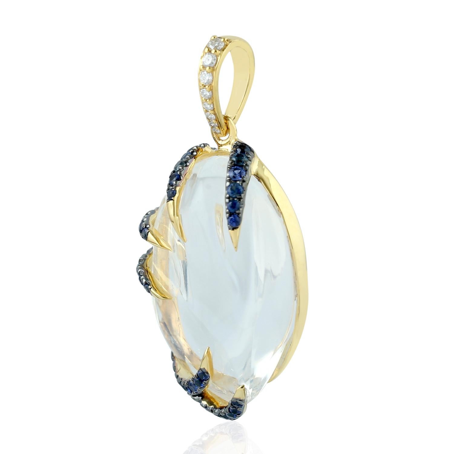 Anhänger-Halskette mit Opal, blauem Saphir und Diamant aus 18 Karat Gold (Gemischter Schliff) im Angebot