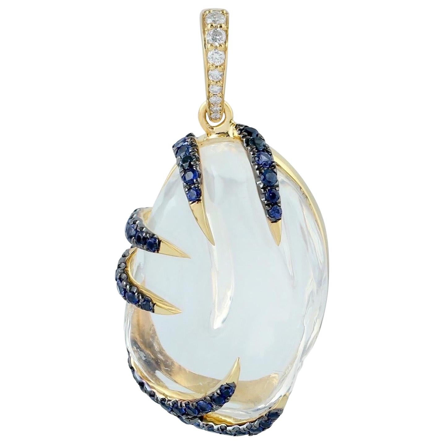 Opal Blue Sapphire Diamond 18 Karat Gold Pendant Necklace For Sale