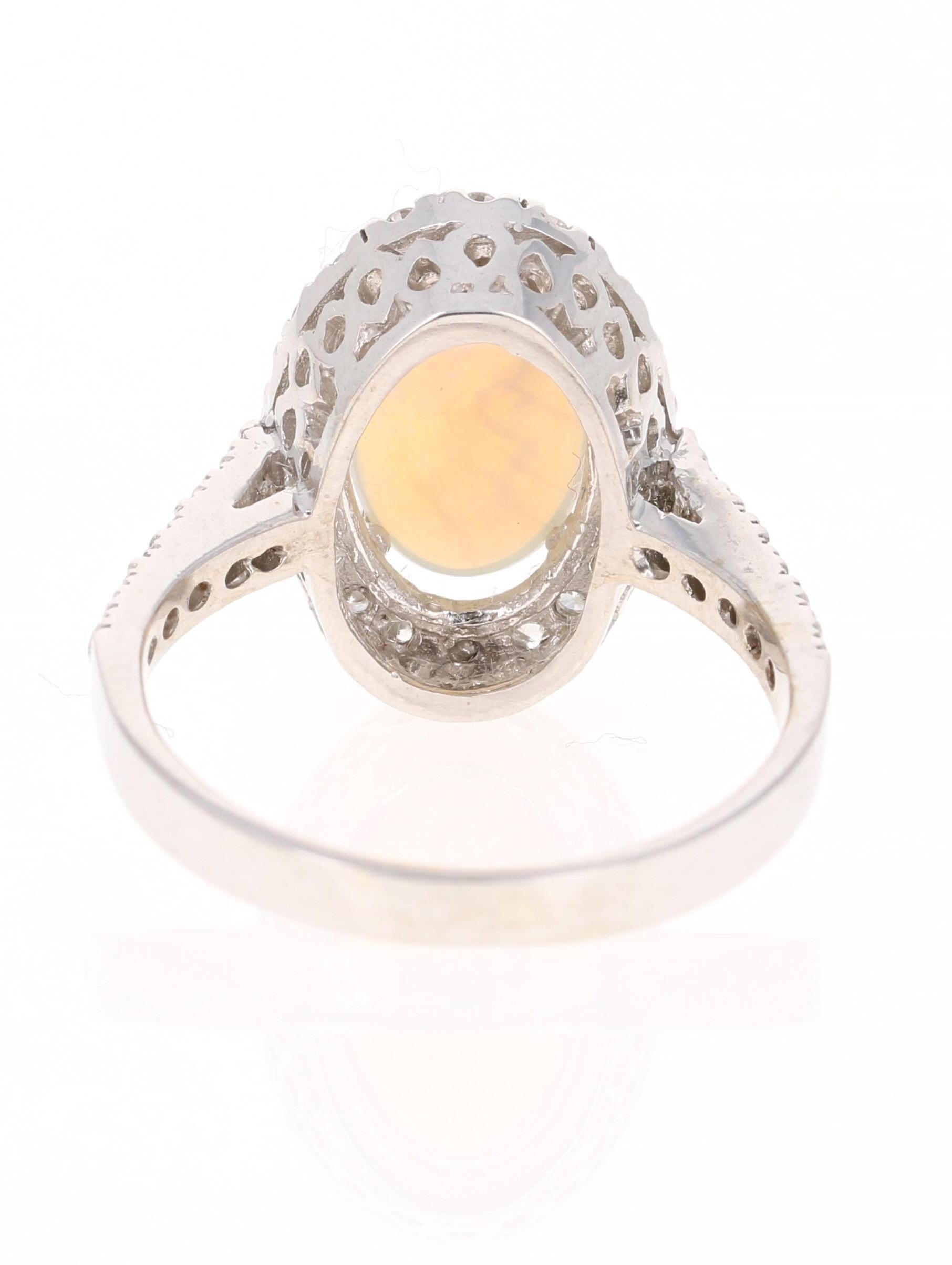 Oval Cut 2.01 Carat Opal Diamond 14 Karat White Gold Ring