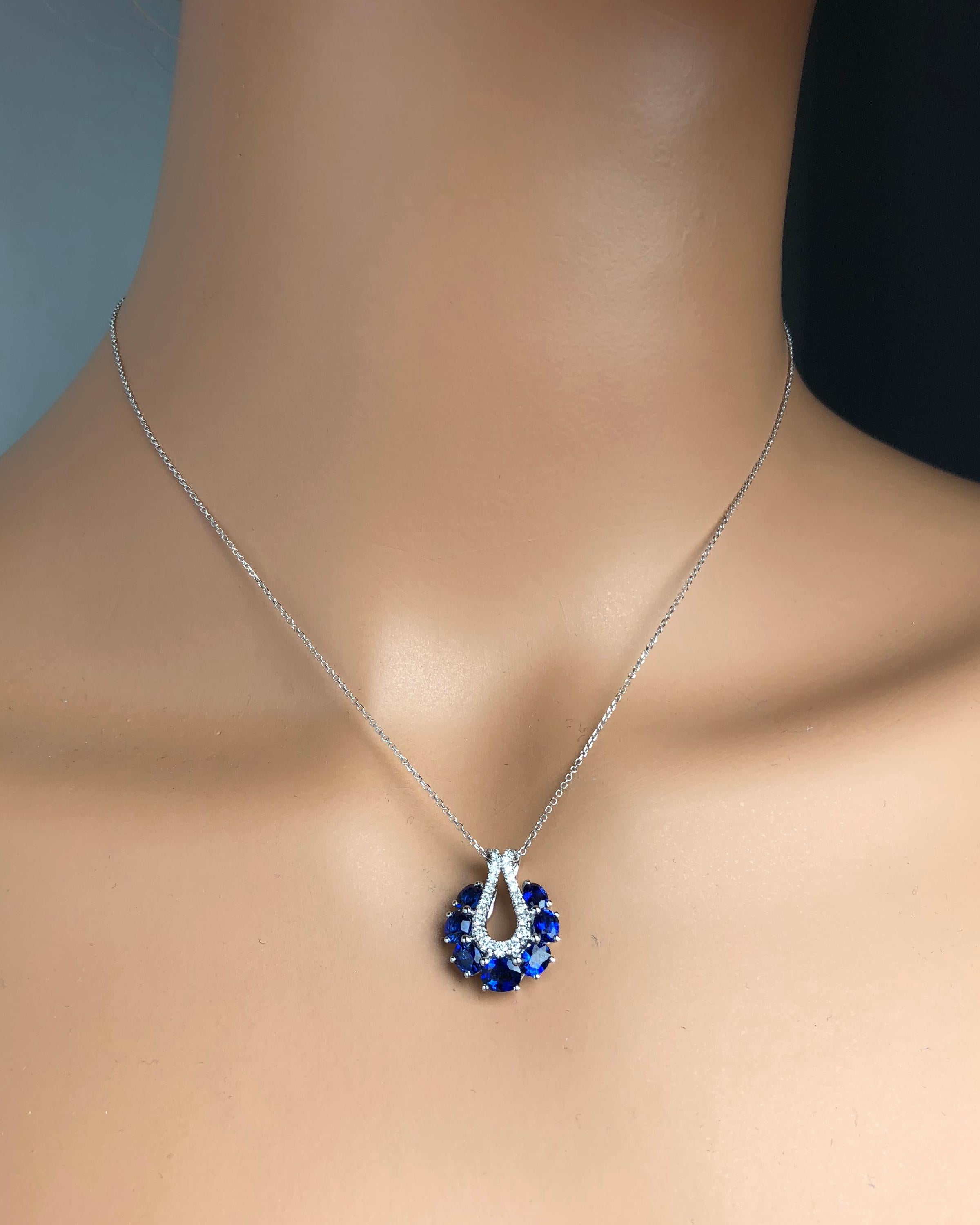 2.01 Carat Oval Cut Blue Sapphire and Diamond Pendant in 18 Karat White Gold In New Condition In New York, NY