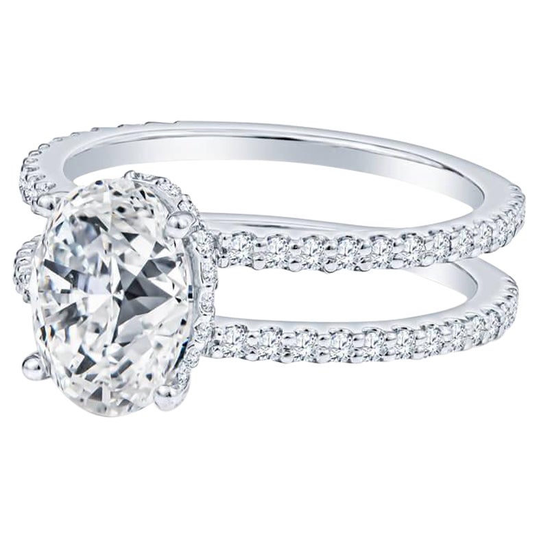 2.01 Carat Oval Diamond Double Band Engagement Ring in 18KT White Gold For Sale