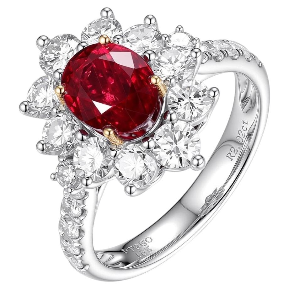 GIA-zertifizierter Cocktailring mit einem ovalen Rubin (2,01 ct) und einem Diamanten (1,53 ct) im Angebot