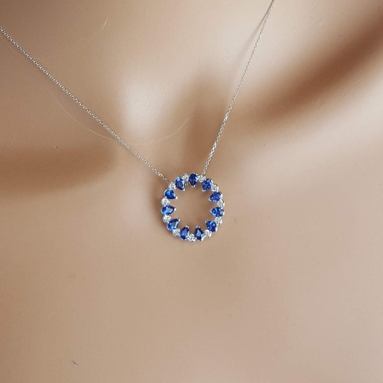 Pear Cut 2.01 Carat Pear Shape Blue Sapphire and Round Diamond Pendant For Sale