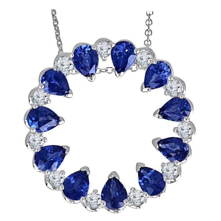 2.01 Carat Pear Shape Blue Sapphire and Round Diamond Pendant For Sale