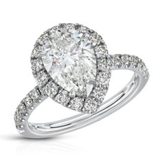 2.01 Carat Pear Shape Diamond Ring Halo & Hidden Halo Set in a 14K White Gold
