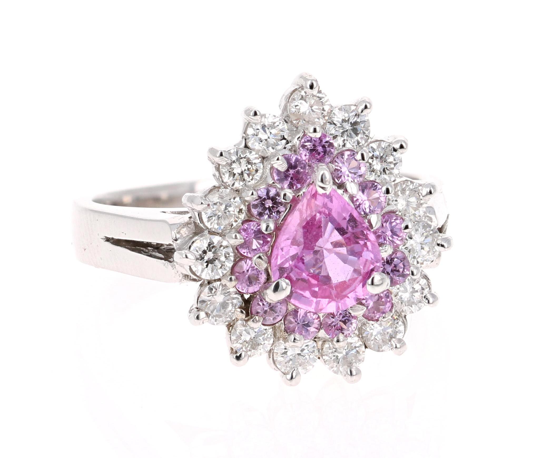 Contemporain Bague en or blanc 14 carats avec saphir rose de 2,01 carats et diamants en vente