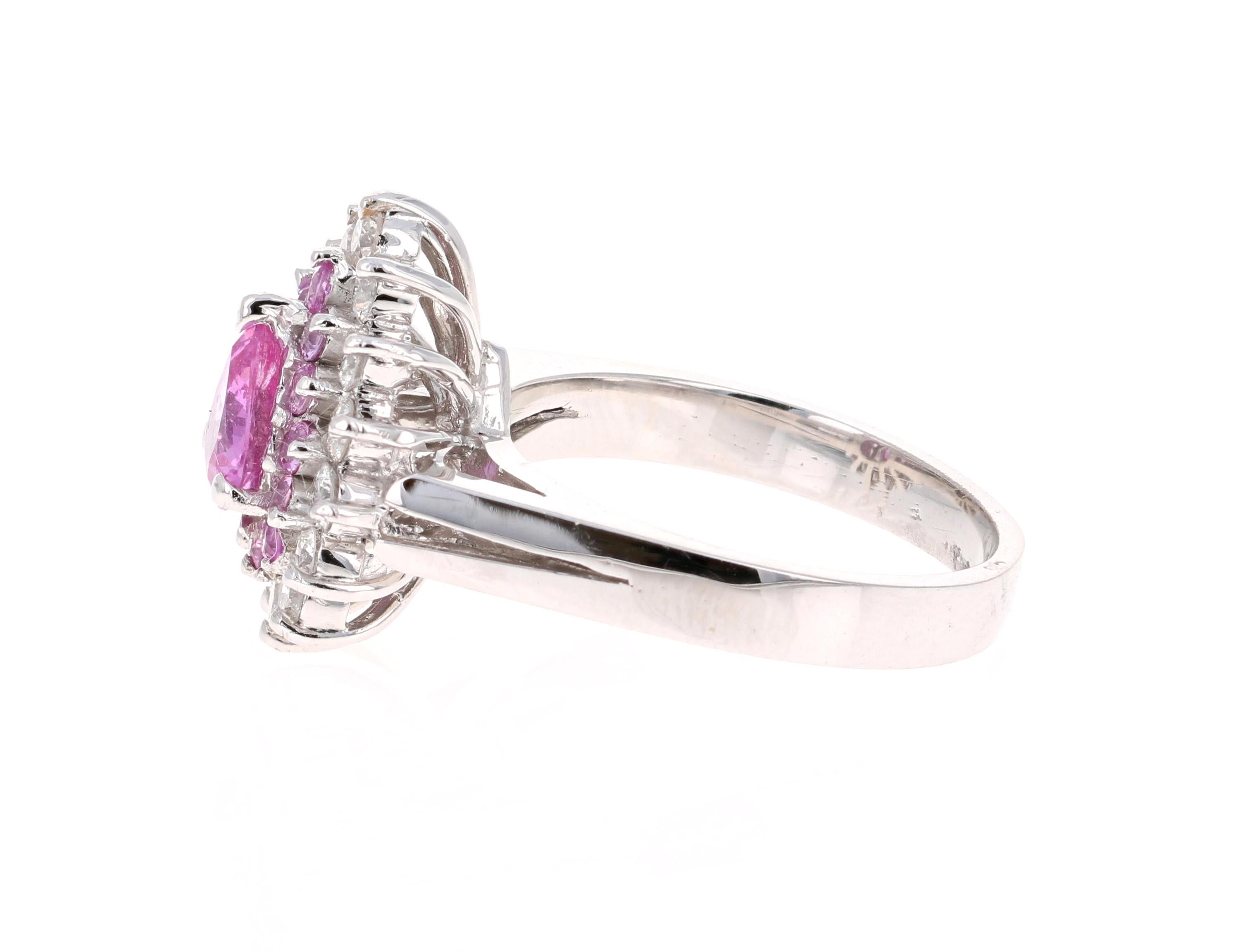 Pear Cut 2.01 Carat Pink Sapphire Diamond 14 Karat White Gold Ring For Sale