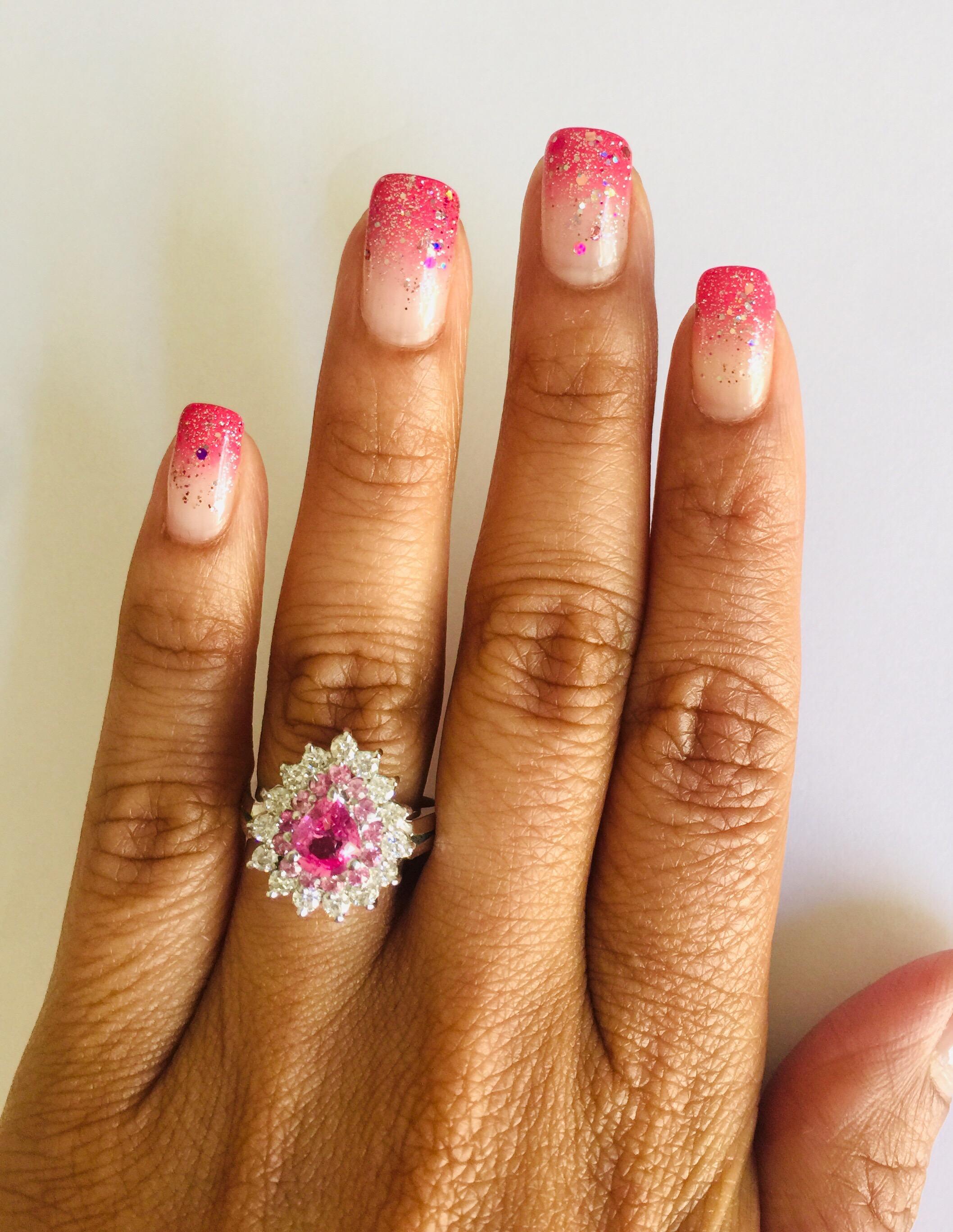 2.01 Carat Pink Sapphire Diamond 14 Karat White Gold Ring For Sale 2