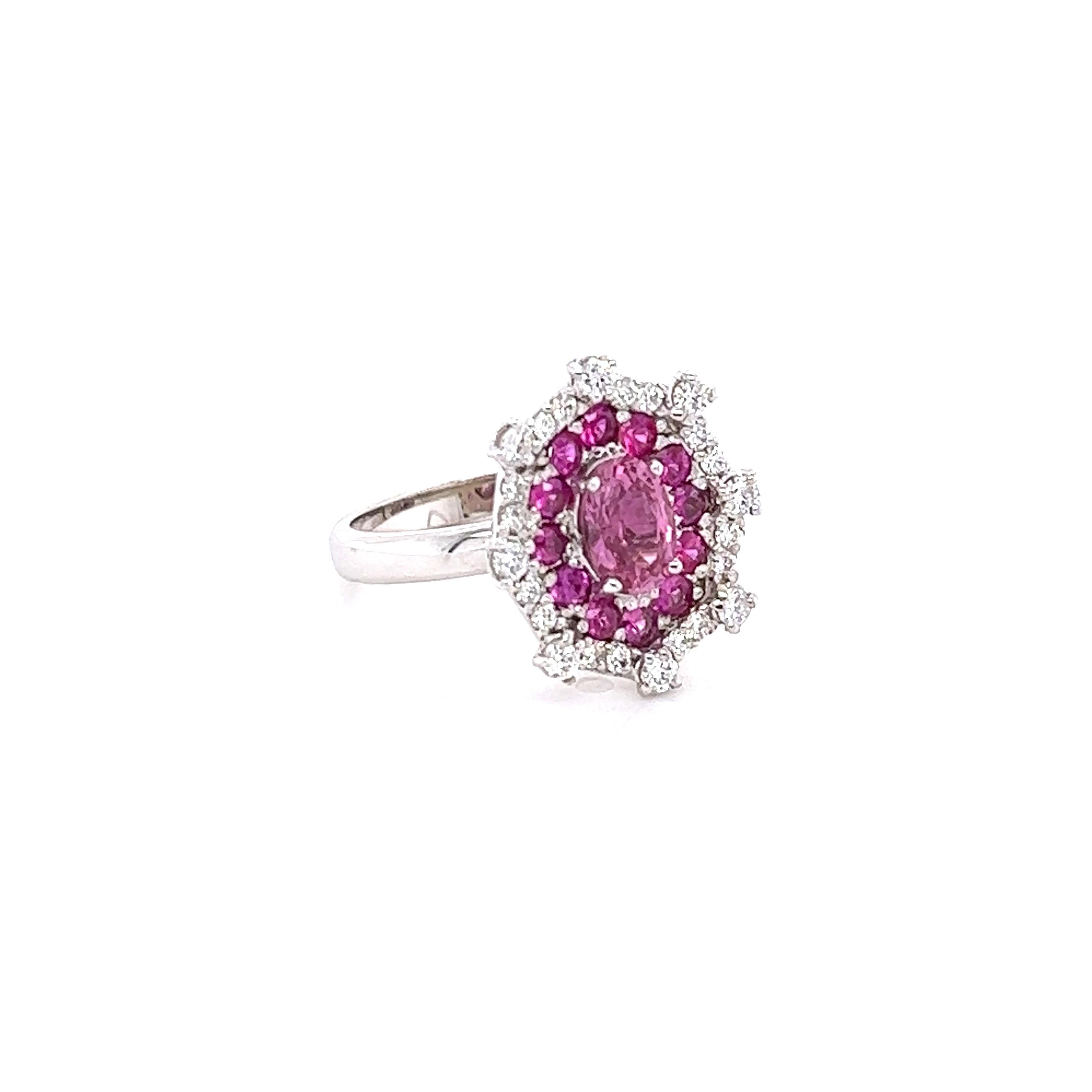 Contemporary 2.01 Carat Pink Sapphire Diamond White Gold Cocktail Ring For Sale