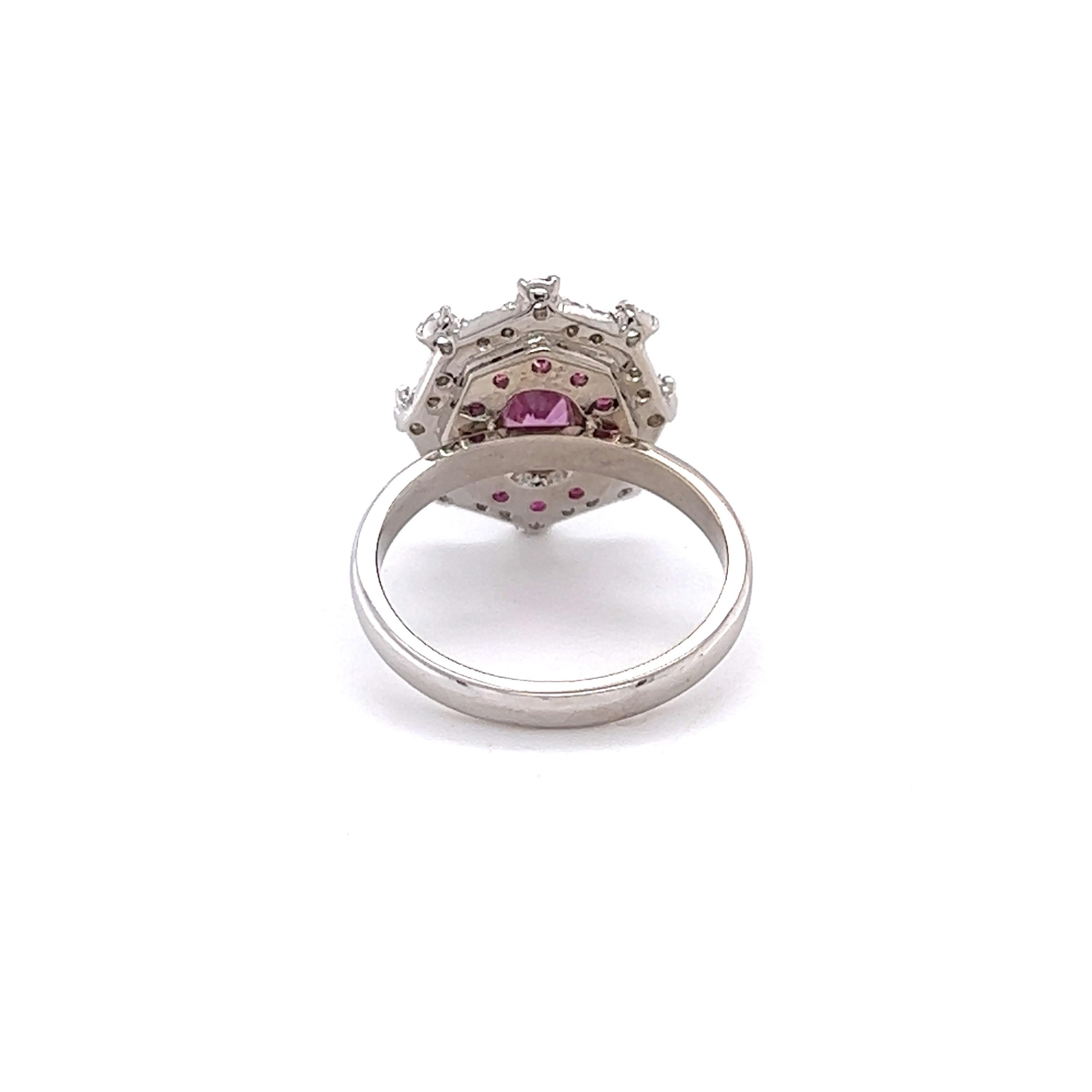 Oval Cut 2.01 Carat Pink Sapphire Diamond White Gold Cocktail Ring For Sale