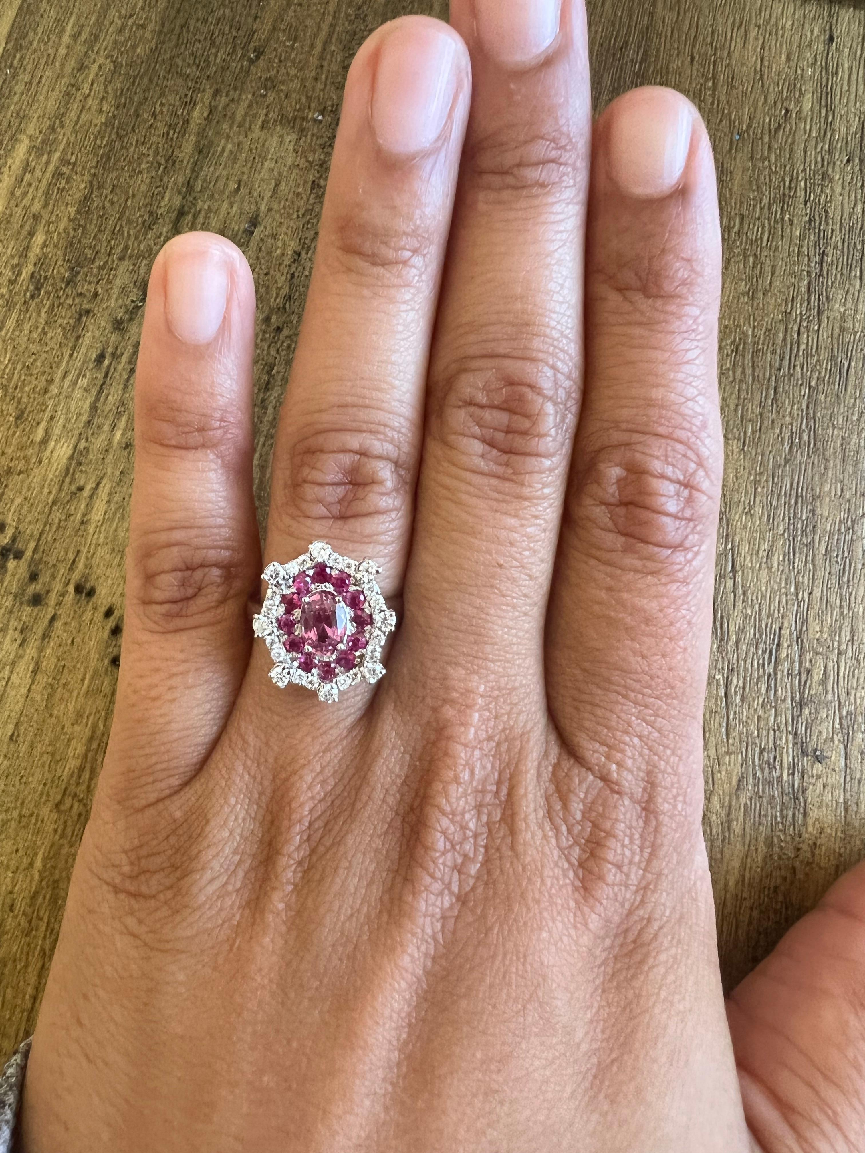 2.01 Carat Pink Sapphire Diamond White Gold Cocktail Ring In New Condition For Sale In Los Angeles, CA