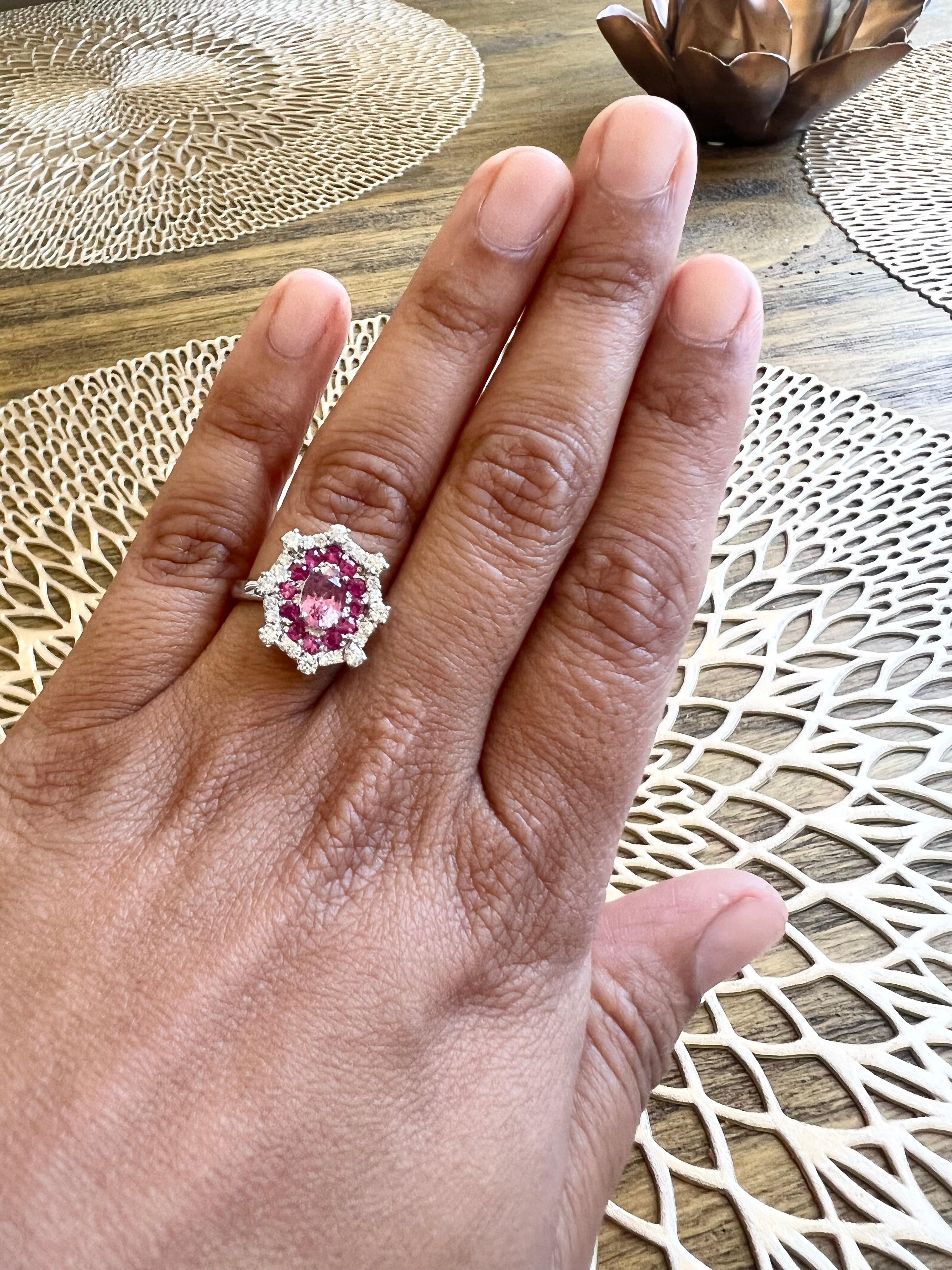 Women's 2.01 Carat Pink Sapphire Diamond White Gold Cocktail Ring For Sale