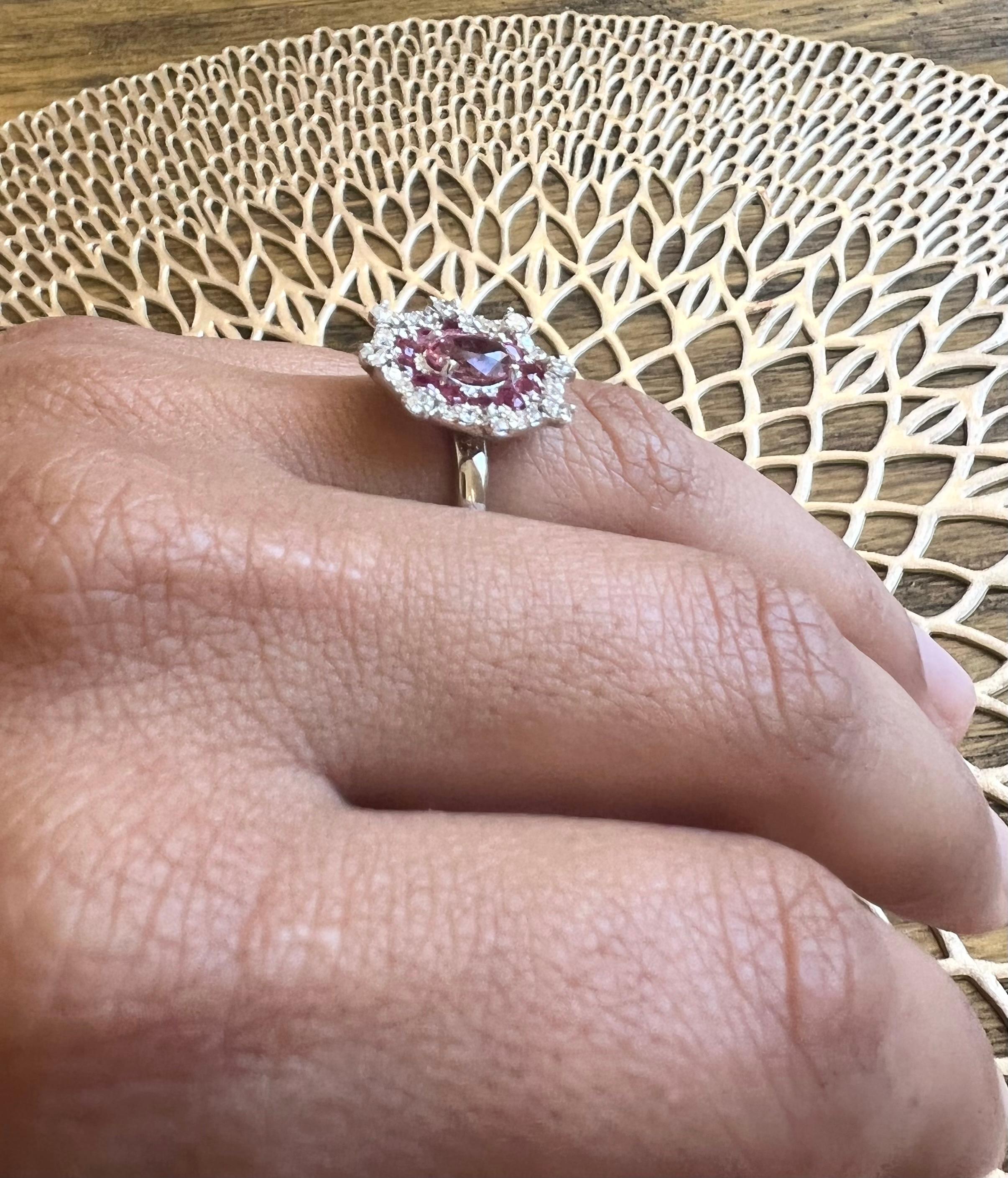 2.01 Carat Pink Sapphire Diamond White Gold Cocktail Ring For Sale 1