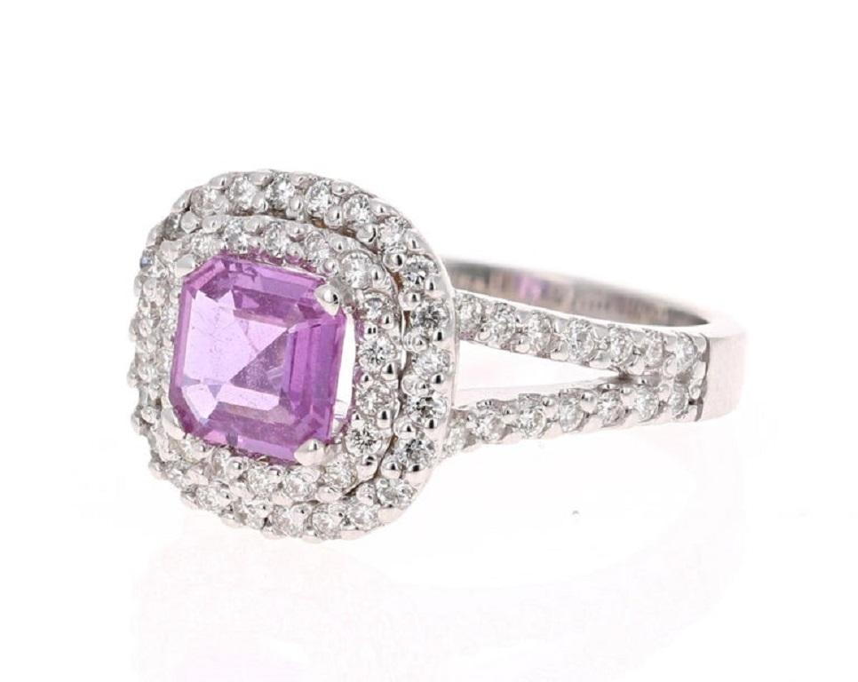 Contemporary GIA Certified 2.01 Carat Unheated Purple Sapphire Diamond 14K White Gold Ring For Sale