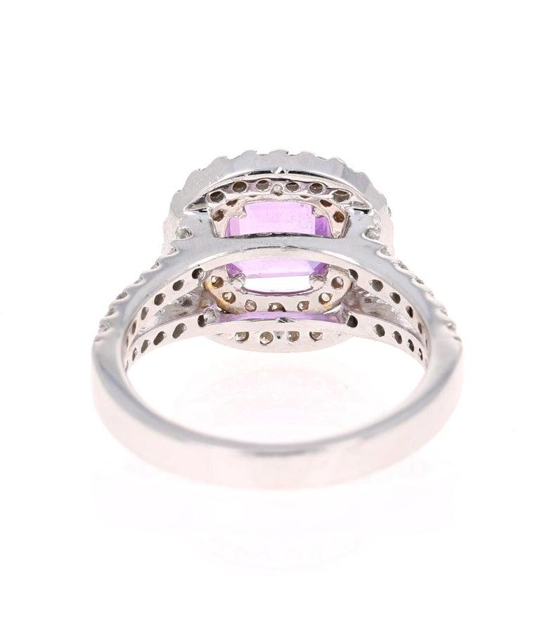 Asscher Cut GIA Certified 2.01 Carat Unheated Purple Sapphire Diamond 14K White Gold Ring For Sale