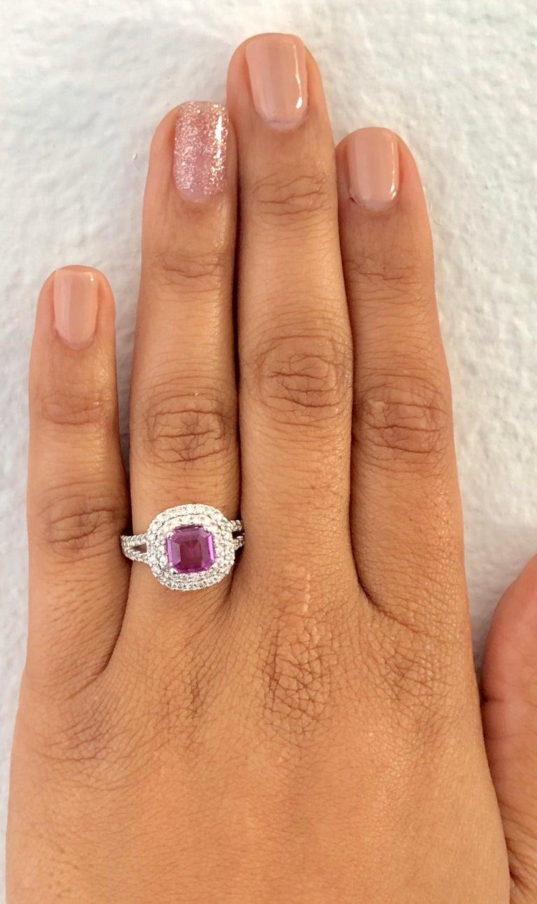 Women's GIA Certified 2.01 Carat Unheated Purple Sapphire Diamond 14K White Gold Ring For Sale