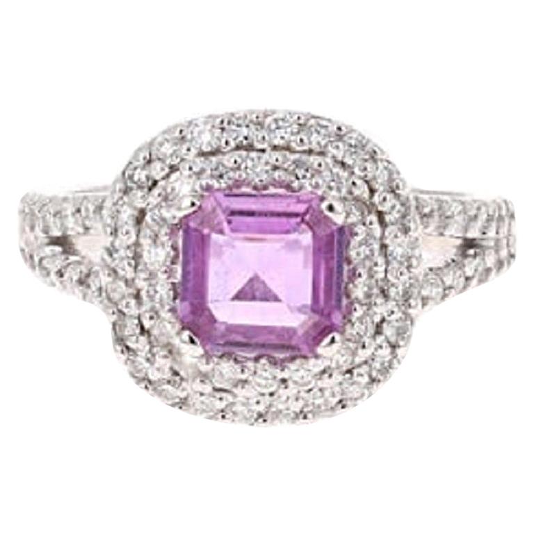 GIA Certified 2.01 Carat Unheated Purple Sapphire Diamond 14K White Gold Ring For Sale