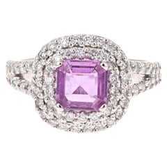 Bague en or blanc 14 carats avec saphir violet non chauffé de 2,01 carats et diamants certifiés GIA