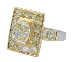 2.01 Carat Radiant Cut Yellow Diamond Halo Engagement Ring