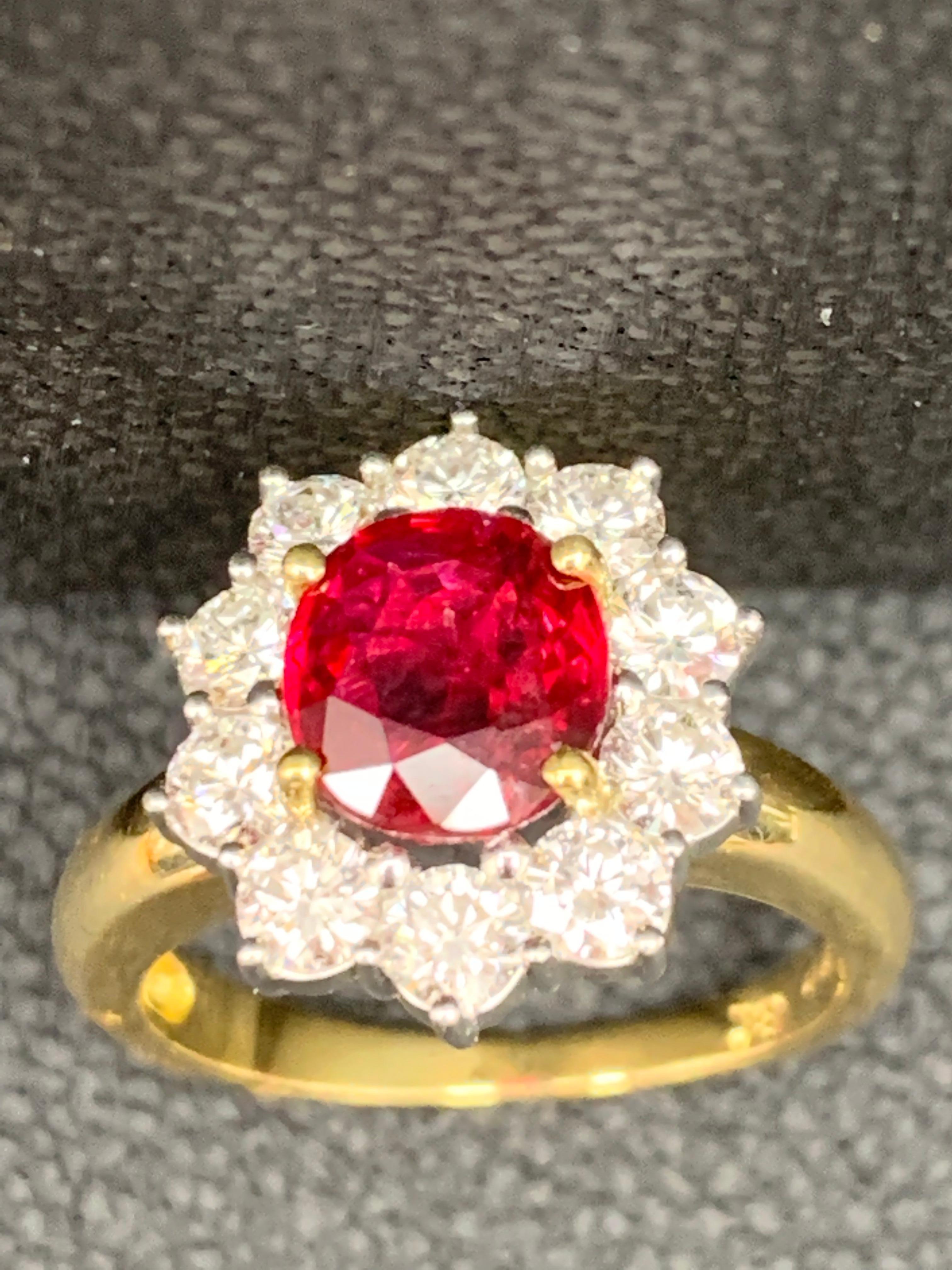 Bague de mode en or mélangé 18 carats, rubis et diamants, taille ronde et brillante de 2,01 carats en vente 8