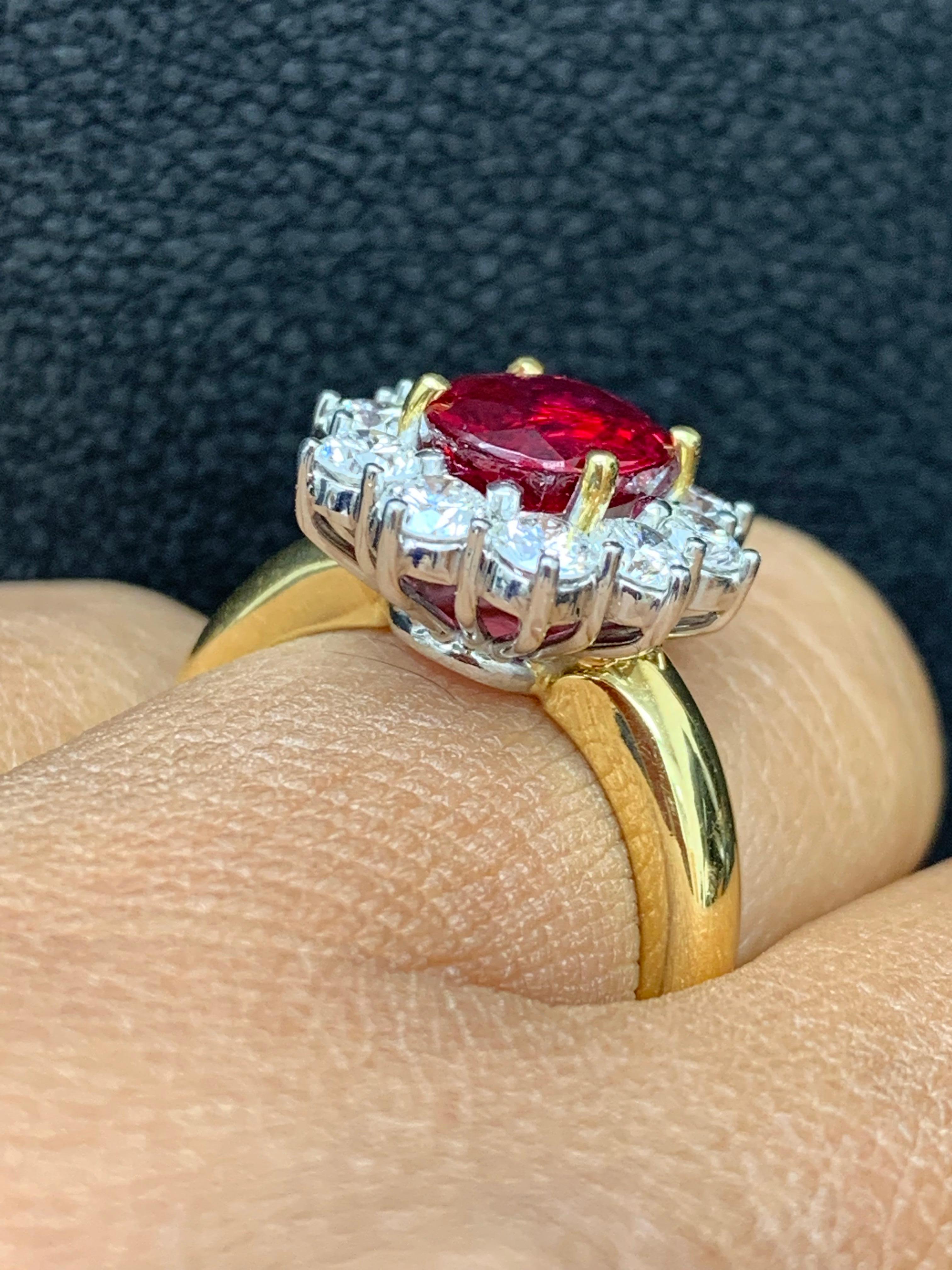 Round Cut 2.01 Carat Round Brilliant Cut Ruby and Diamond Fashion Ring in 18K Mix Gold For Sale
