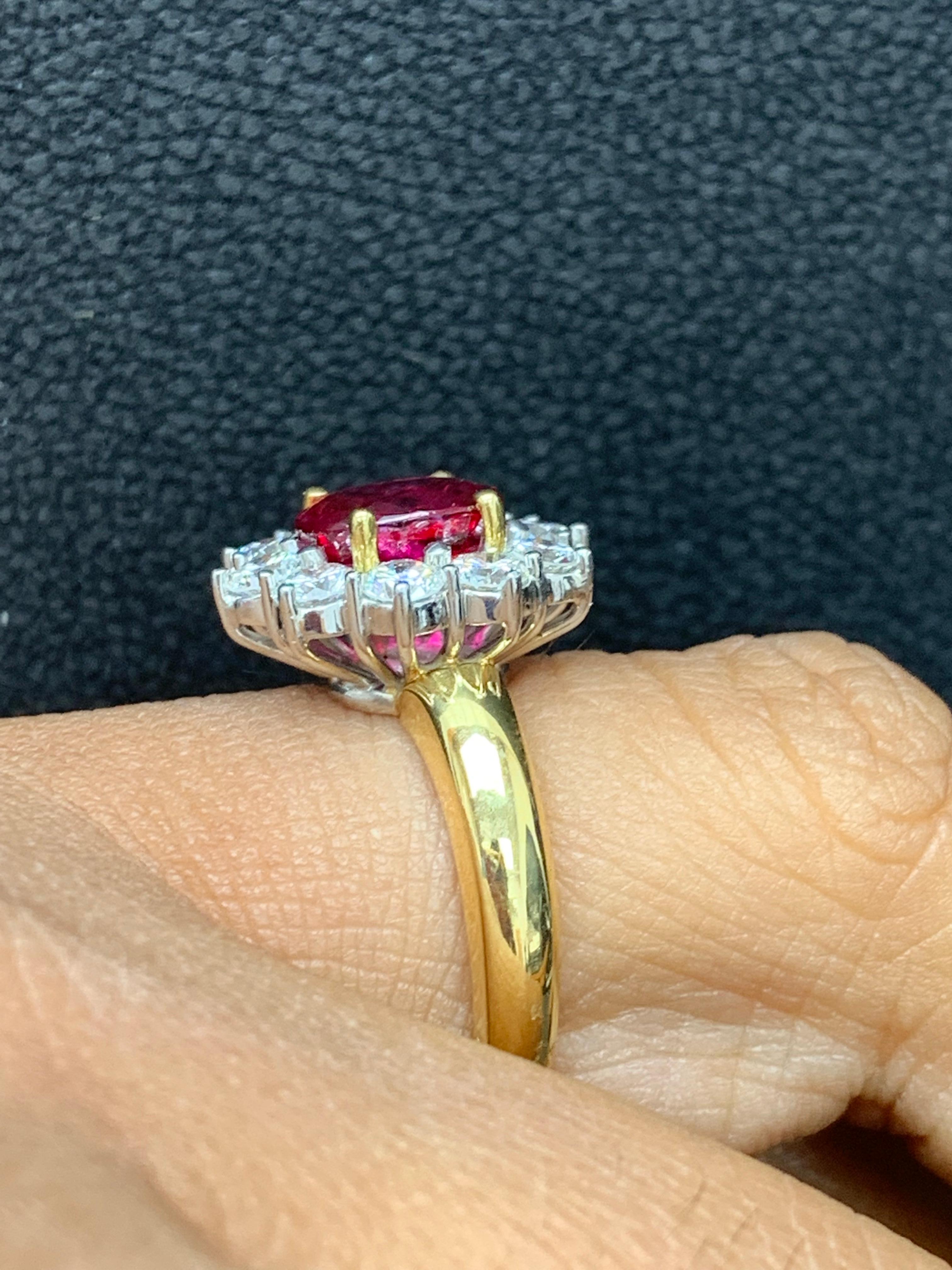 2.01 Carat Round Brilliant Cut Ruby and Diamond Fashion Ring in 18K Mix Gold In New Condition For Sale In NEW YORK, NY